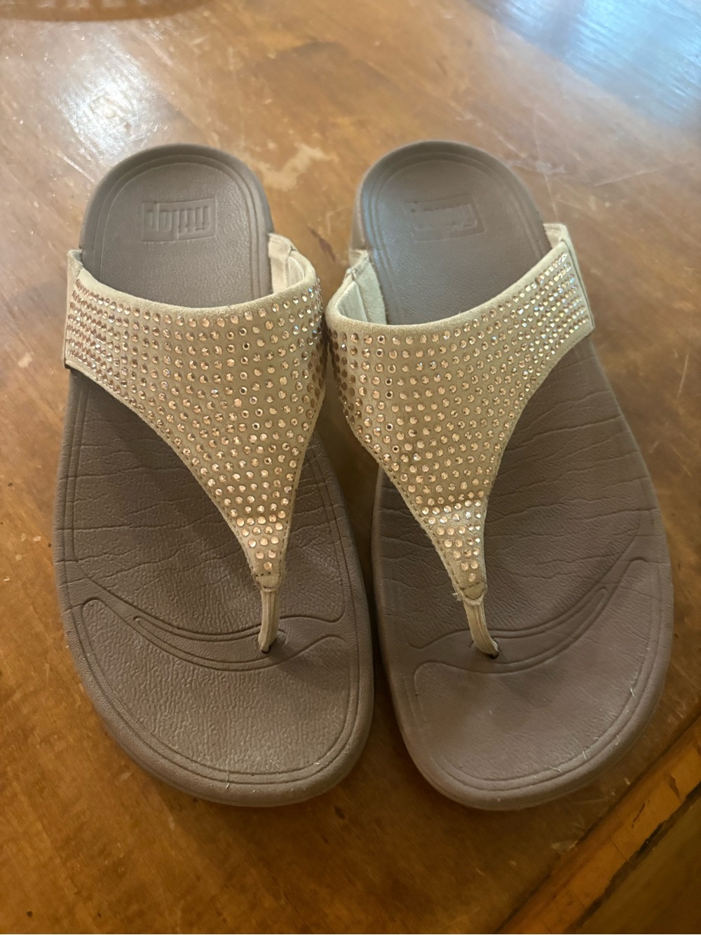 FitFlop Beige Crystal Thong Sandals for Women